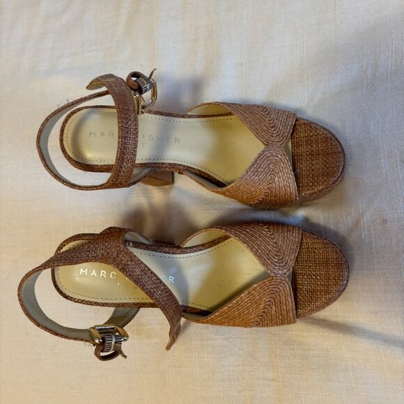 Marc Fisher Raffia Platform Block Heel Sandals | Size 5 - Picture 3 of 5